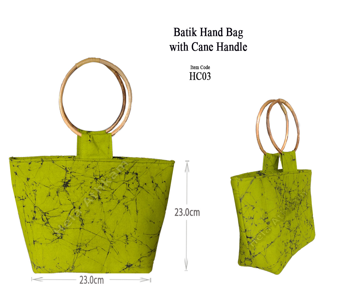 හෙළ අත්කම් - Batik Handbag with Cane Handle - HC03