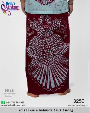 Maroon colour batik sarong with peacock in it