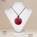 Sri Lankan handmade coconut shell jewellery with beautiful red and black peacock design.