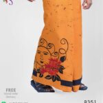Artistic three colour lotus and sun designed handmade batik sarong.