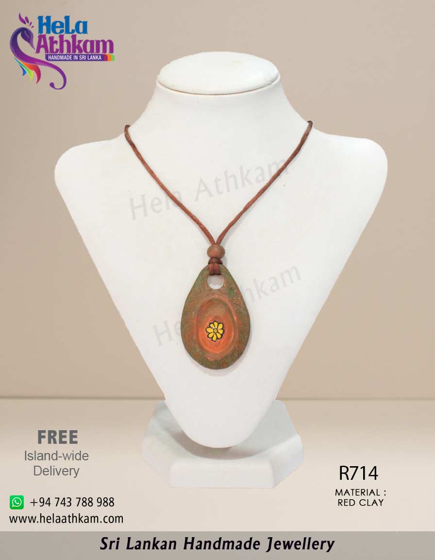 Authentic handmade brown colour clay pendant that designed and made by hand.