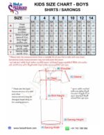 sri lankan batik boys kit handmade size chart