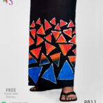 Multi coloured scattered triangles designed handmade batik sarong.