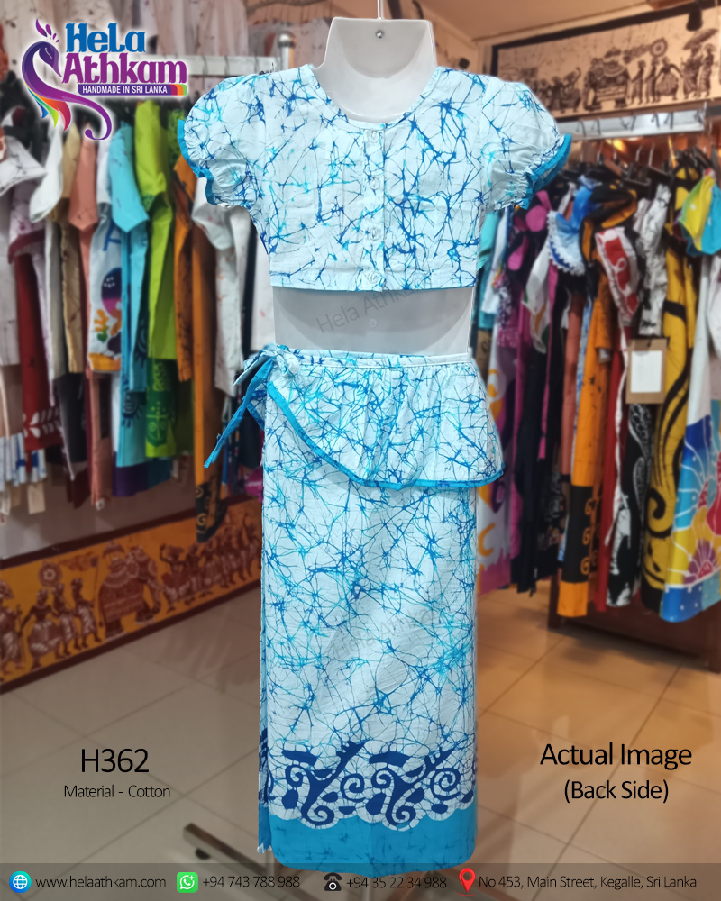 Handmade three blue coloured batik lamasaree in Sri Lanka actual image of the back view.