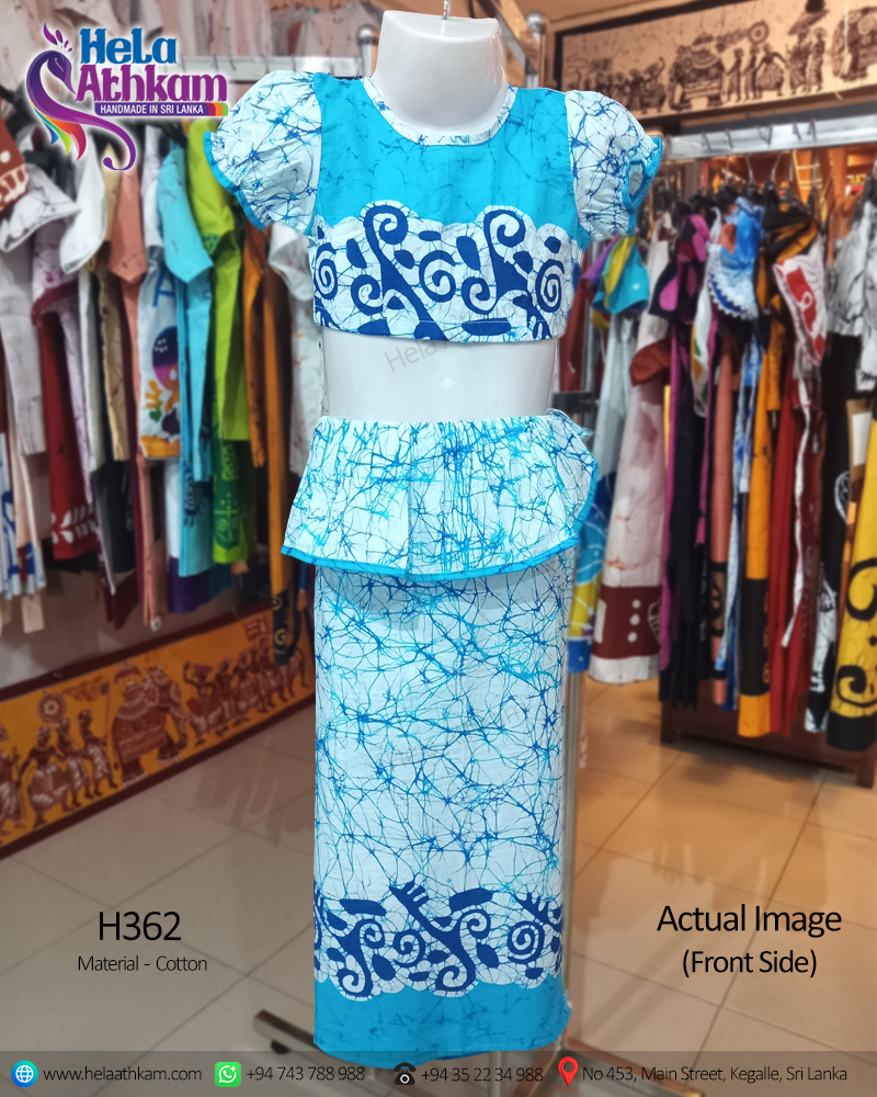 Handmade three blue coloured batik lamasaree in Sri Lanka actual image of the front view.