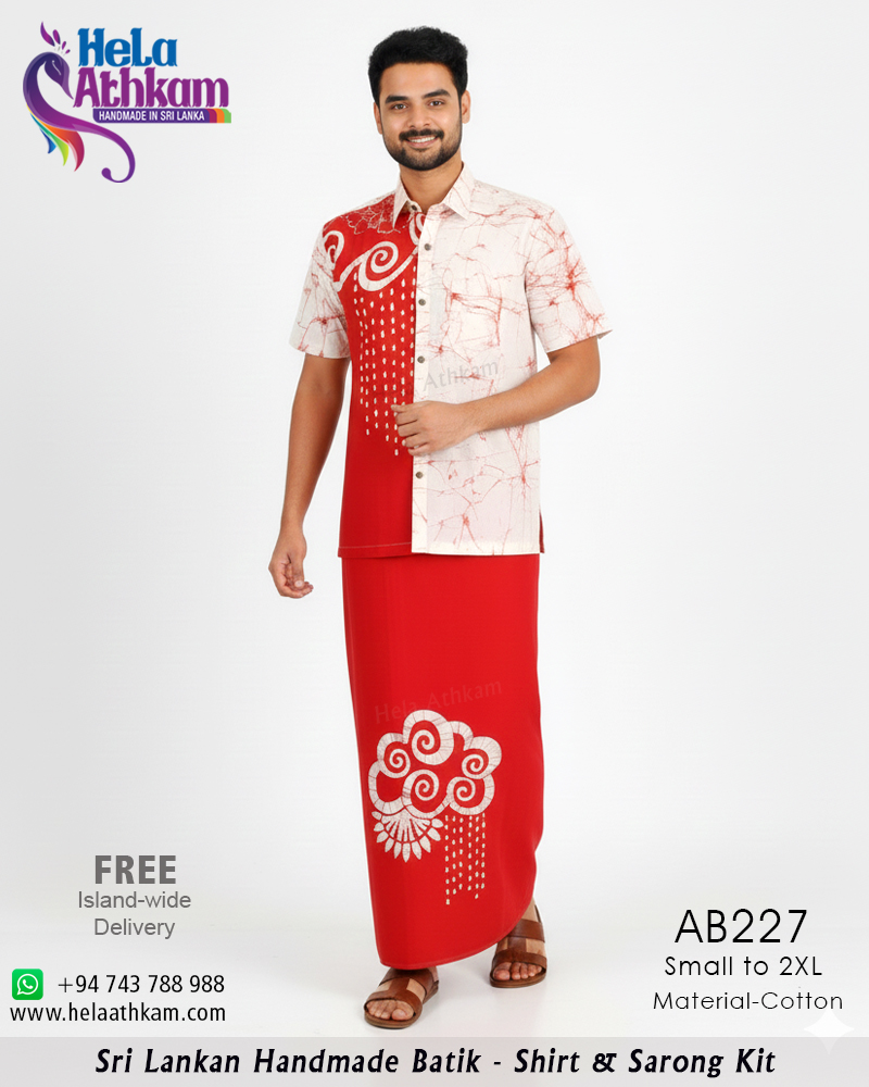 AB227 WEB batik shirt sarong red white bathik raktha rathu