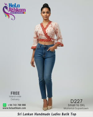 red white batik top ladies handmade bathik