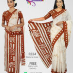 batik saree rusty brown white saree bathik