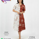 batik frock brown white bathik