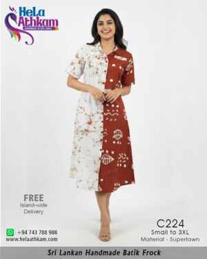 batik frock brown white bathik