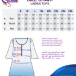 Size Chart for Ladies Top